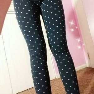 blue and white polka dot tights
